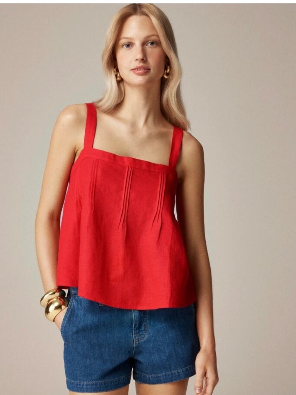 J. Crew Red Linen Square-Neck tie back Camisole XXS